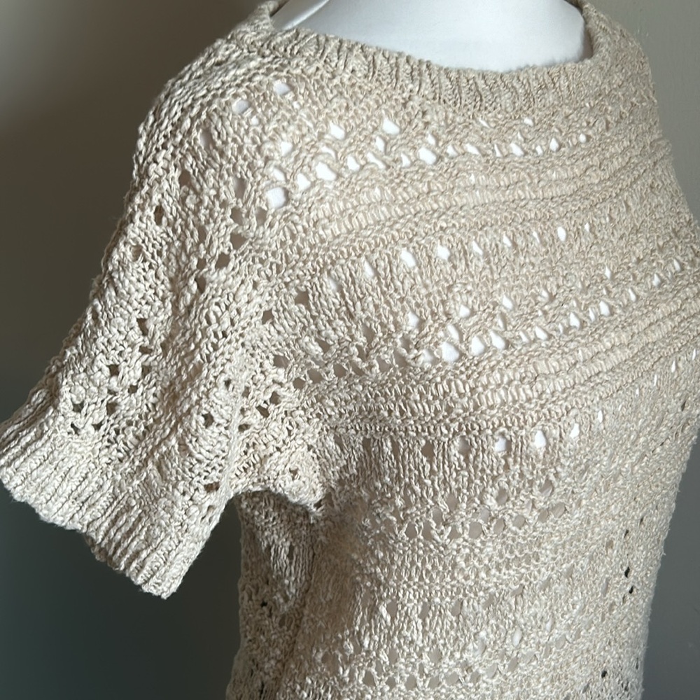 If It Were Me Open Knot Short Sleeve Boatneck Collar Slim Fit Sweater - Picture 3 of 9